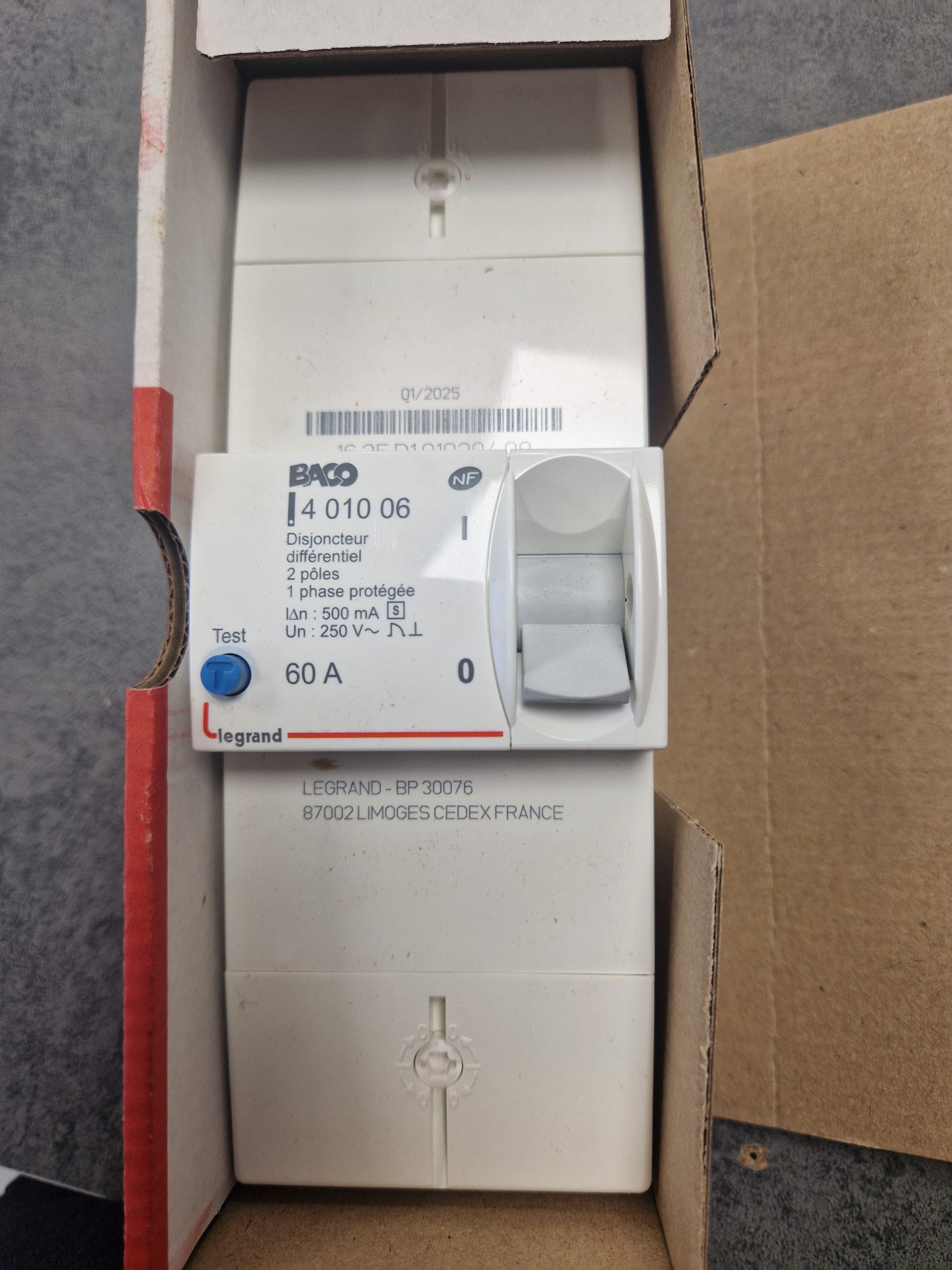 LEGRAND 401006 DISJONCTEUR DE BRANCHEMENT BACO DIFF 500 MA SÉLECTIF 2P 60 A