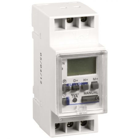 30155 EUR'OHM Horloge digitale 16A 7j 50 pas de programmation, réserve de marche 1 mois