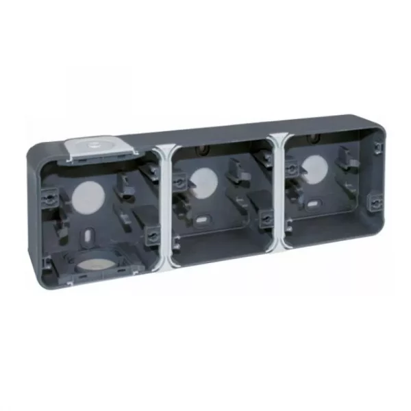 Boîte à entrées directes Oxxo Eur'Ohm - Pour montage en saillie - 3 postes - Horizontal - Gris - IP55 Réf 60863