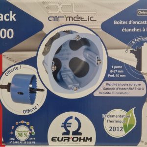 Eur'Ohm -CARTONS DE 100 Boîtes d'encastrements+ 1 SCIE CLOCHE OFFERTE - XL AIR'métic - 1 poste - prof. 40 mm - Réf : 52062