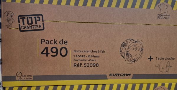 Eur'Ohm -CARTON DE 490  Boîtes d'encastrements  + 1 SCIE CLOCHE OFFERTE- XL AIR'métic - 1 poste - prof. 40 mm - Réf : 52098