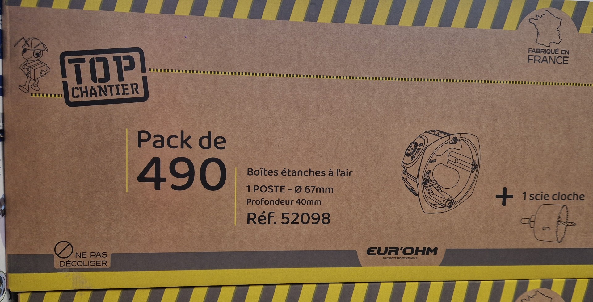 Eur'Ohm -CARTON DE 490  Boîtes d'encastrements  + 1 SCIE CLOCHE OFFERTE- XL AIR'métic - 1 poste - prof. 40 mm - Réf : 52098