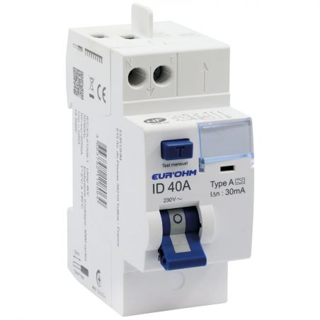 23540 EUR'OHM Interrupteur différentiel 40A 1P+N 30mA arrivée haute + départ haut - Automatique type A