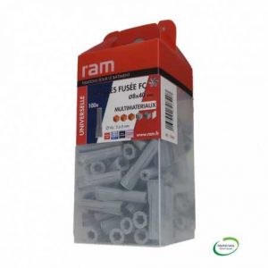 RAM 70840 - Cheville Fusee Multi-Materiaux sans vis 8x40mm - Boite de 100 pcs