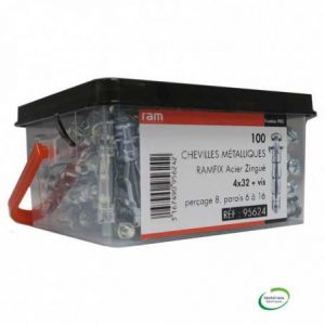 RAM 95624 - Cheville metallique pour placo avec vis 4x32mm - Boite de 100 pcs