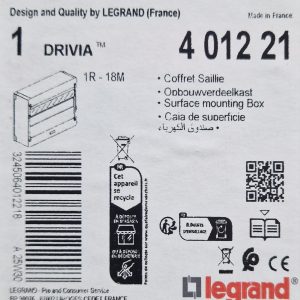 Tableau électrique Legrand Drivia 1 rangée 18 modules IP30 IK05 blanc RAL 9003 401221
